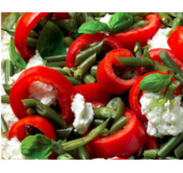 Insalata tricolore: fagiolini, mozzarella e pomodorini & Bardolino Chiaretto